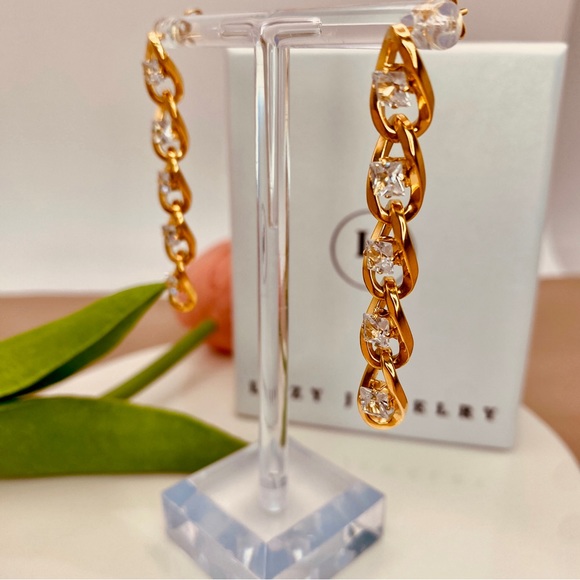Gorgeous Titanium Diamond CZ Cuban Curb Link Chain Earrings in Gold - Picture 4 of 7